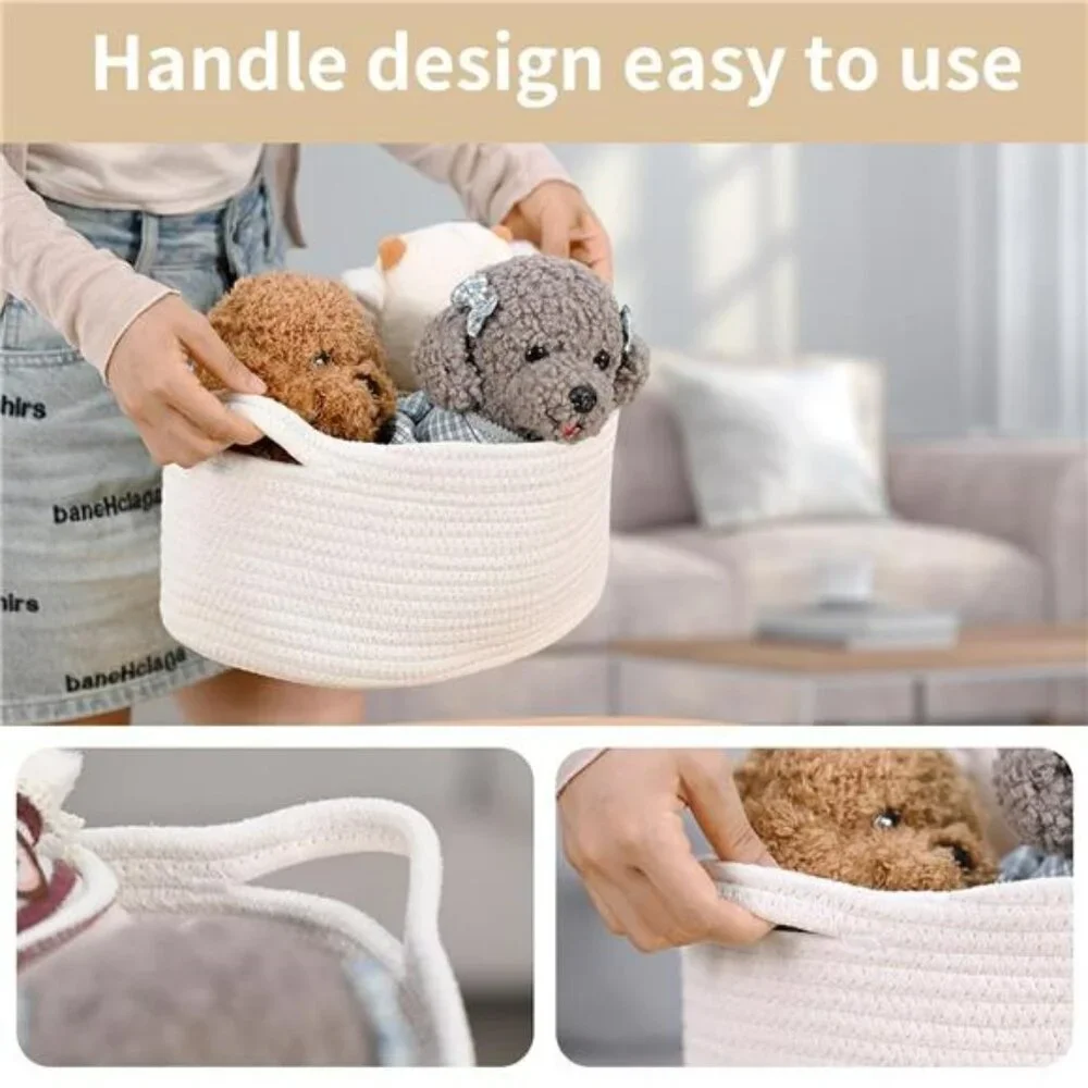 Woven Cotton Storage Basket with Handles Baby Gift Bin Nursery Organizer